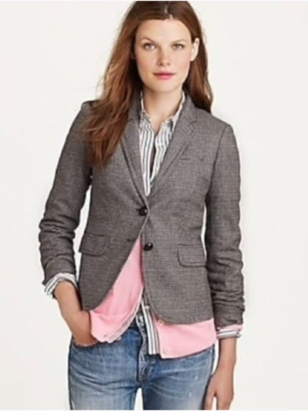J Crew School Boy Brown Tweed Houndstooth Wool Blazer Jacket Office NWOT Size 12